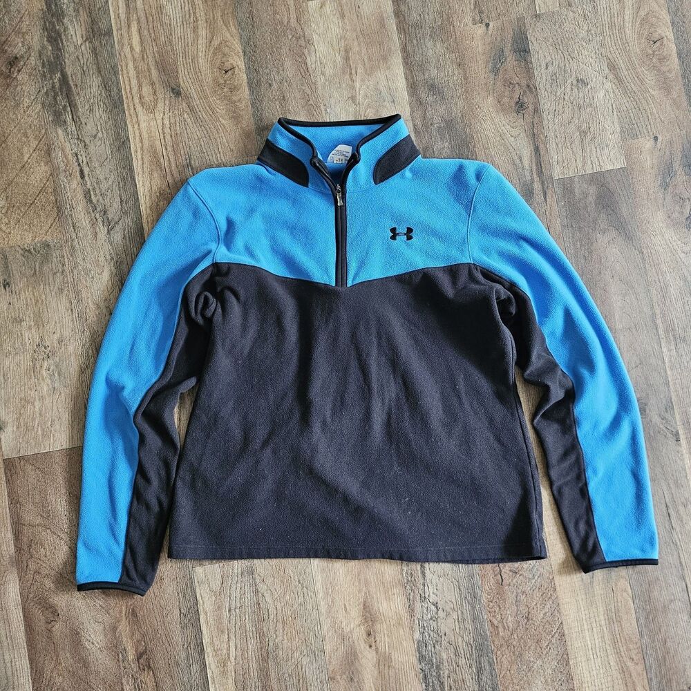 Under Armour Fleece 1/4 Zip Pullover Large Blue Black Colorblock Mock